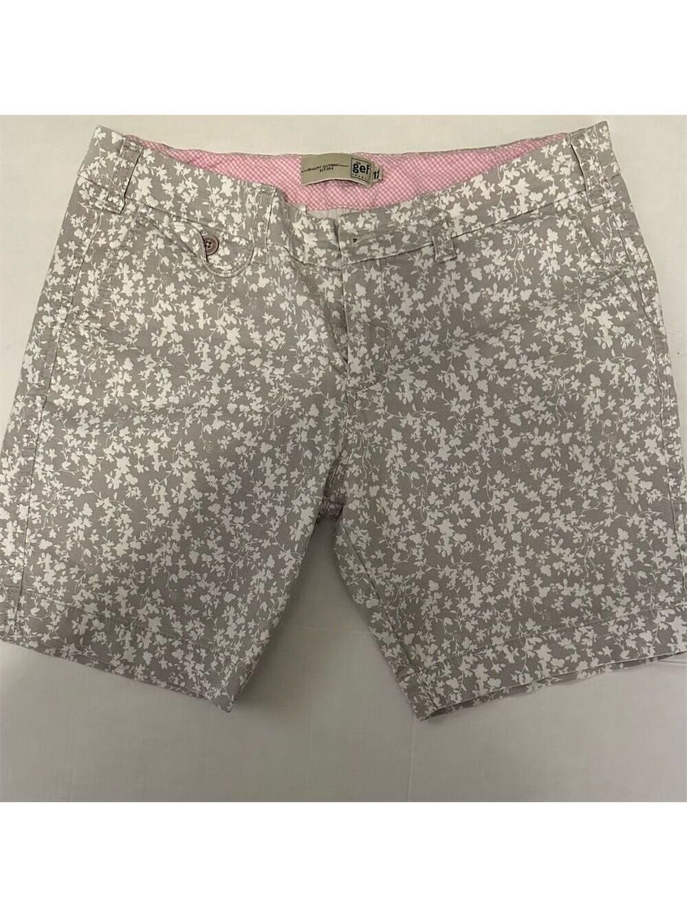 GEF Women's Midrise Floral Chino Shorts Beige Size 12 Summer Casual